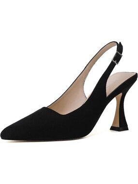 Elegant Slingback Kitten Heels for Women - Closed Pointy Toe Chunky High Heels